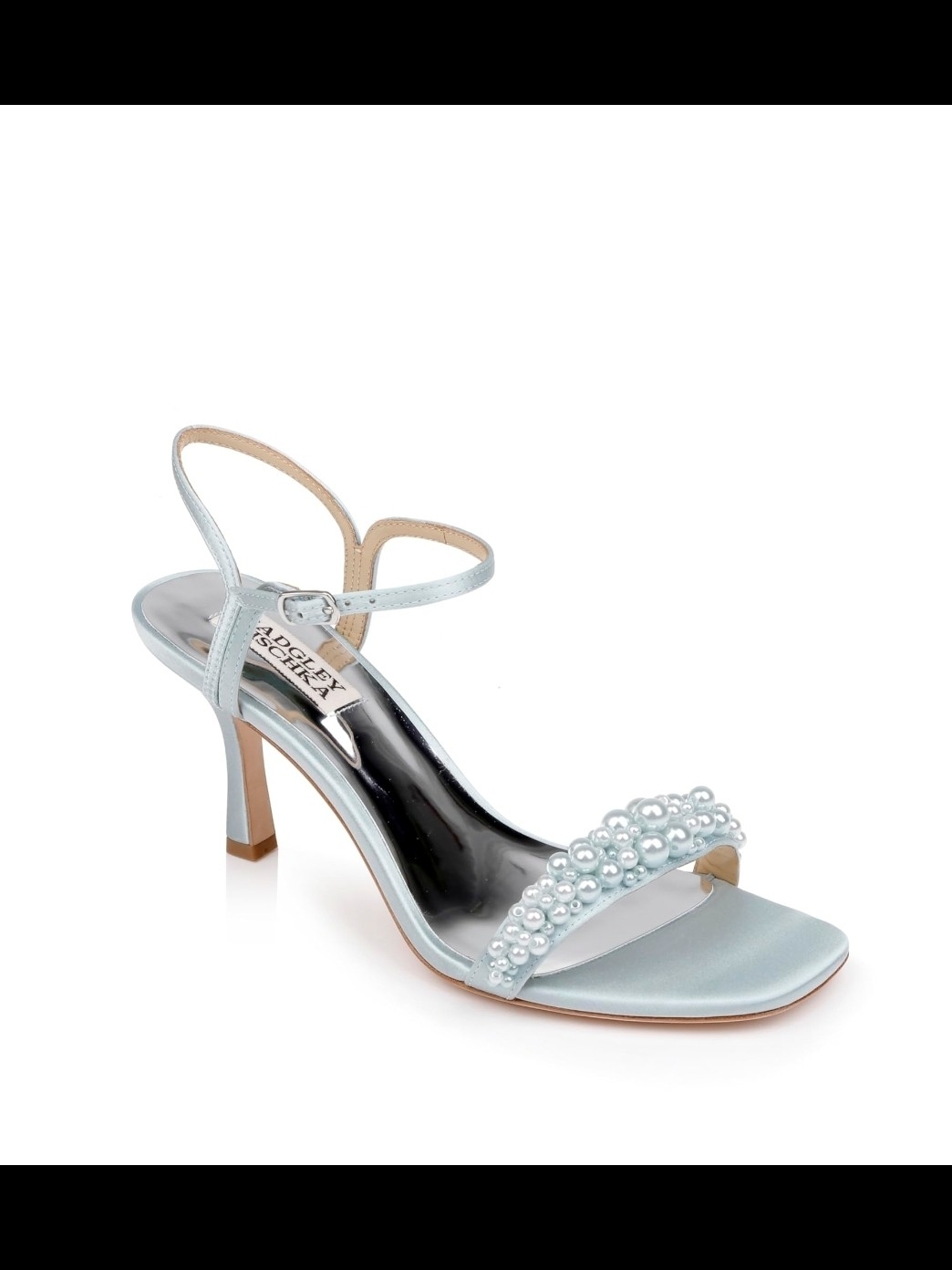 Badgley Mischka Pale Blue Pearl-Embellished Satin Heel